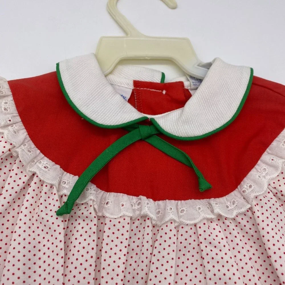 Vintage Girls Christmas swing top size 12M NOS Santa Claus patch Polka dot Her M